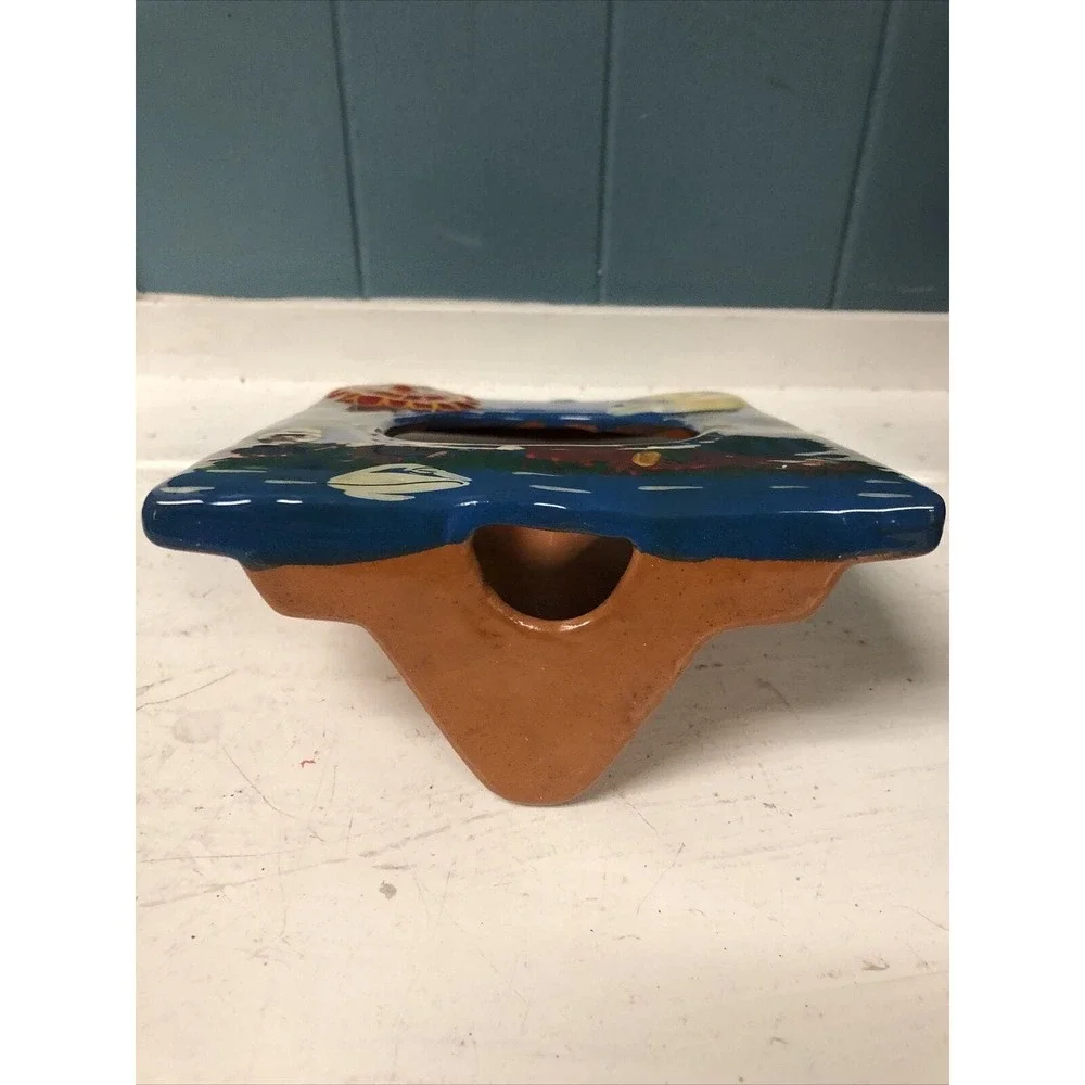 Vtg Folk Art 7” Picture Frame Clay Terracotta Hand Painted‎ 4 x 3 1/2 picture
